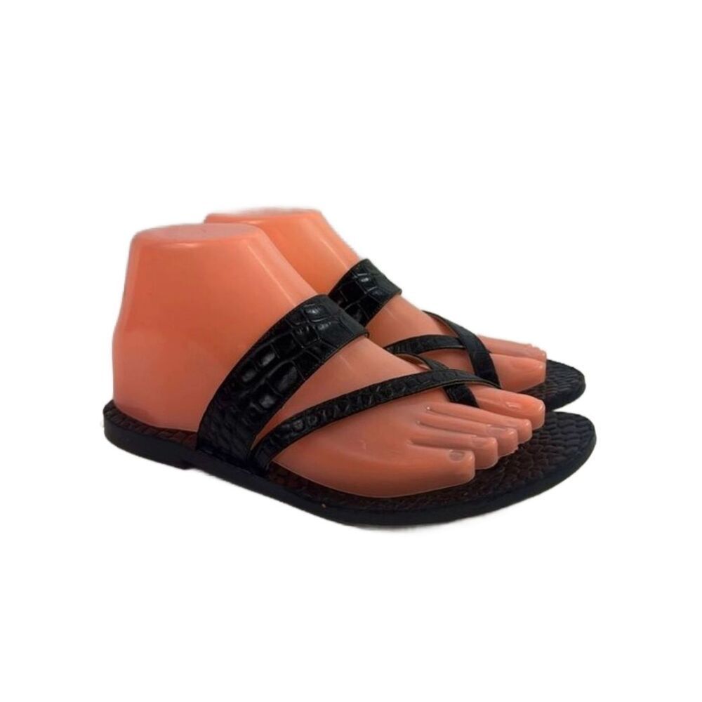 Vintage Made In Italy Black Leather Women's Sandals